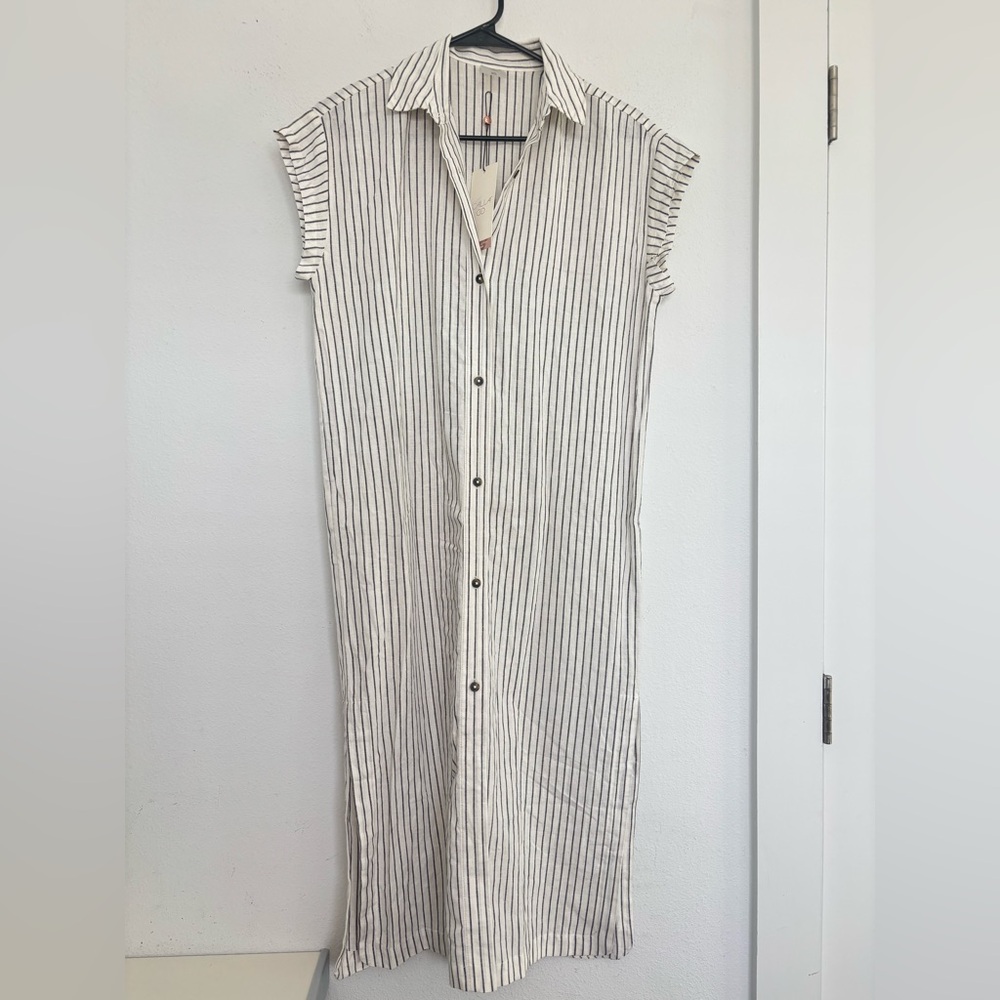 CALIA NWT PINSTRIPE BUTTON FRONT MAXI SWIM COVER UP DRESS SZ XS